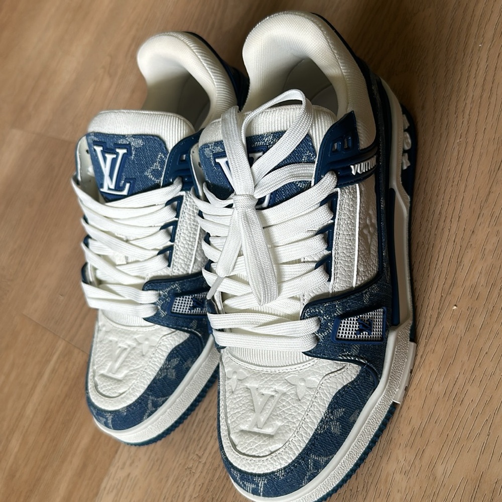 Louis Vuitton denim LV trainer sneakers size 4/ women 38 slightly used